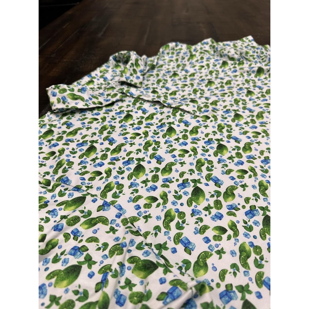 Yatta Golf Polo Shirt Mens Large White Lime Ice Print Golf Performance Stretch